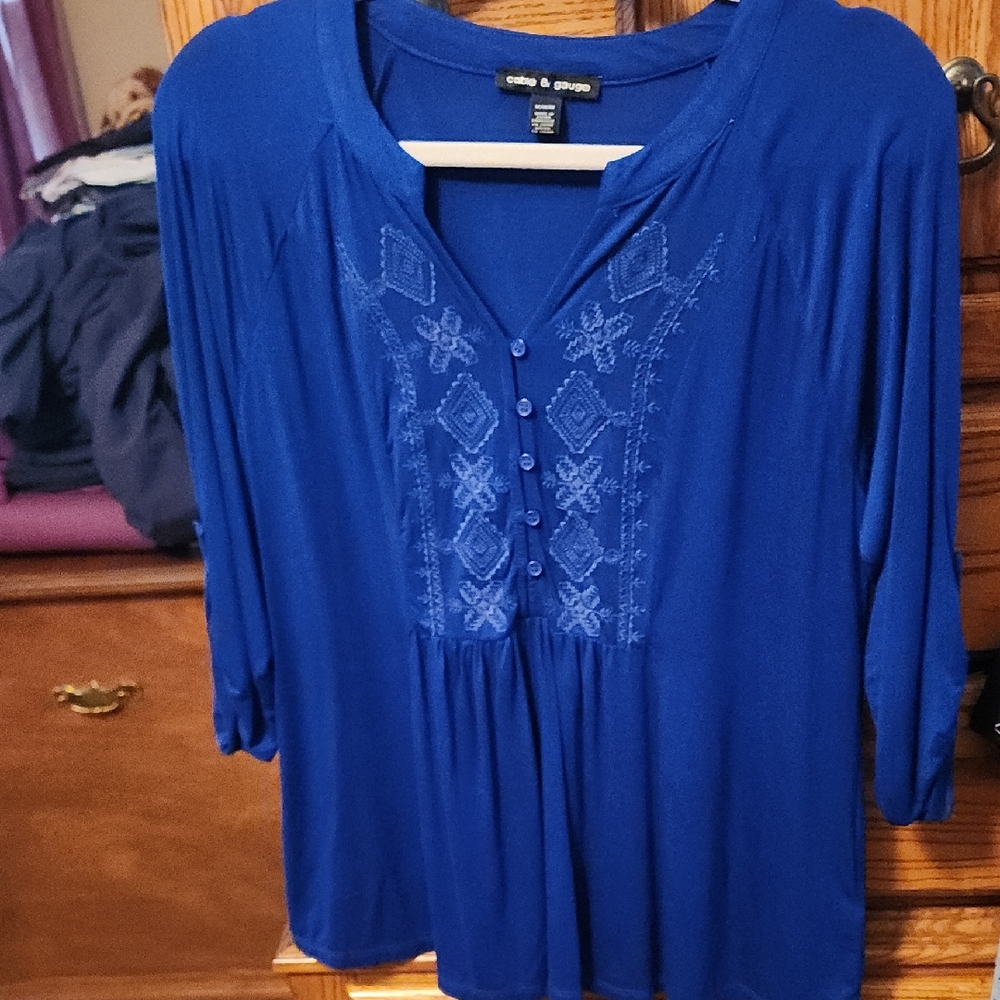Cable & Gauge Blue Embroidered Blouse